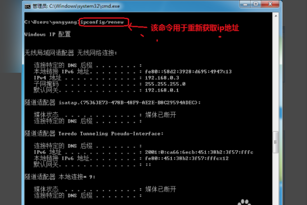 如何释放并重新获得一个IP地址？