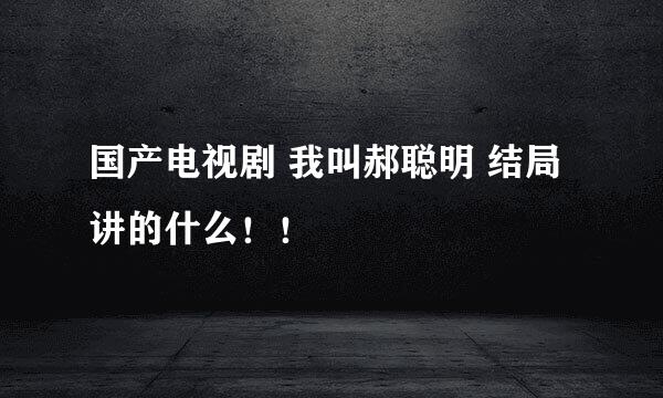 国产电视剧 我叫郝聪明 结局讲的什么！！