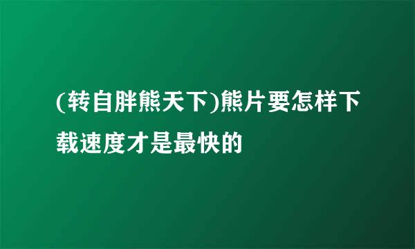 (转自胖熊天下)熊片要怎样下载速度才是最快的