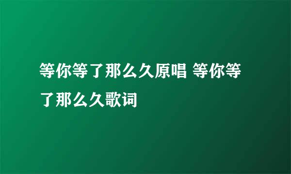 等你等了那么久原唱 等你等了那么久歌词