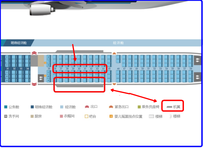 请问南航321机型，不被机翼挡住的是哪些座位
