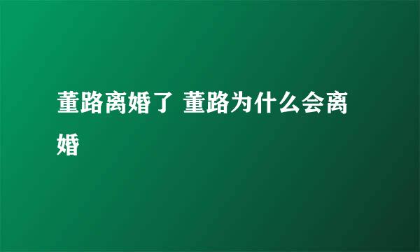 董路离婚了 董路为什么会离婚