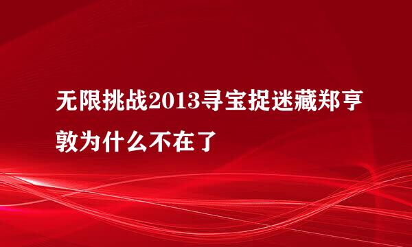 无限挑战2013寻宝捉迷藏郑亨敦为什么不在了