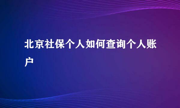 北京社保个人如何查询个人账户