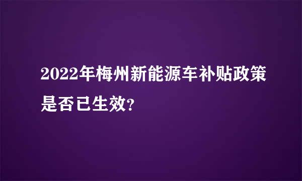 2022年梅州新能源车补贴政策是否已生效？