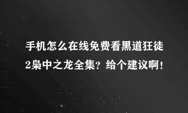 手机怎么在线免费看黑道狂徒2枭中之龙全集？给个建议啊！