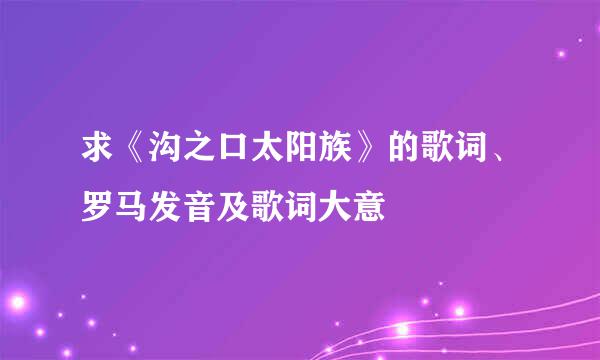 求《沟之口太阳族》的歌词、罗马发音及歌词大意