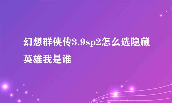 幻想群侠传3.9sp2怎么选隐藏英雄我是谁