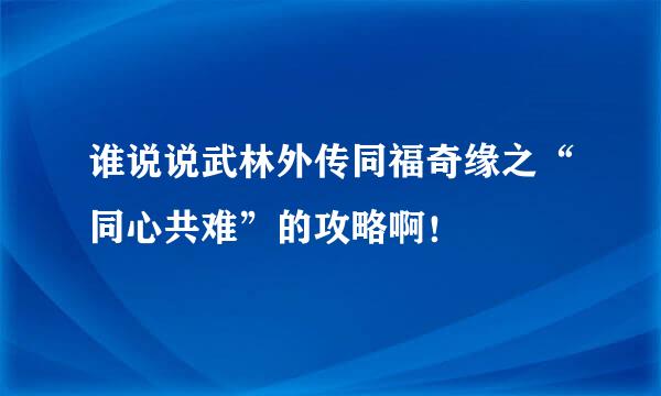 谁说说武林外传同福奇缘之“同心共难”的攻略啊！