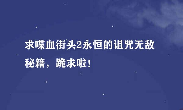 求喋血街头2永恒的诅咒无敌秘籍，跪求啦！