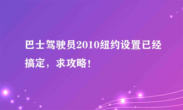 巴士驾驶员2010纽约设置已经搞定，求攻略！