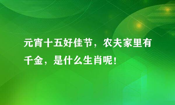 元宵十五好佳节，农夫家里有千金，是什么生肖呢！