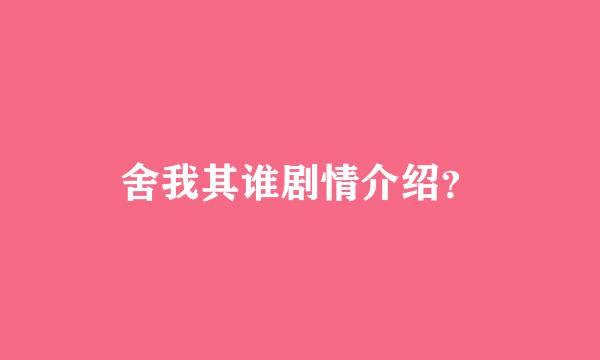 舍我其谁剧情介绍？