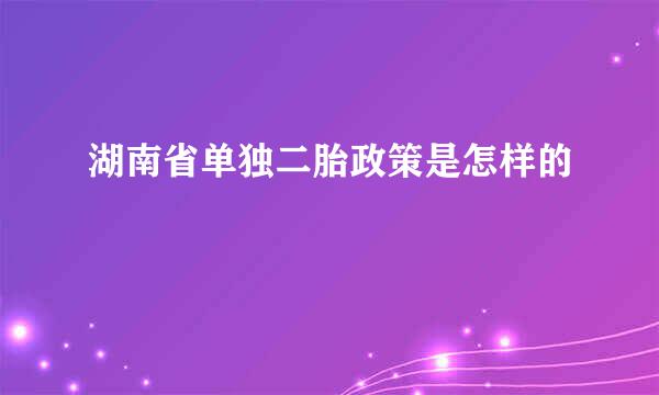 湖南省单独二胎政策是怎样的