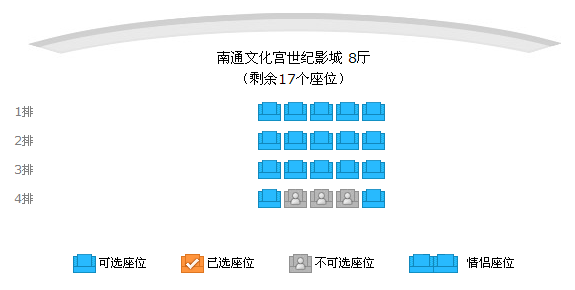 南通市文化宫世纪影城的8号厅有多少座位