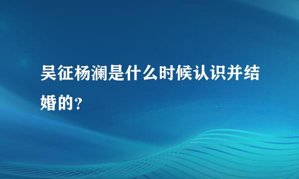 吴征杨澜是什么时候认识并结婚的？