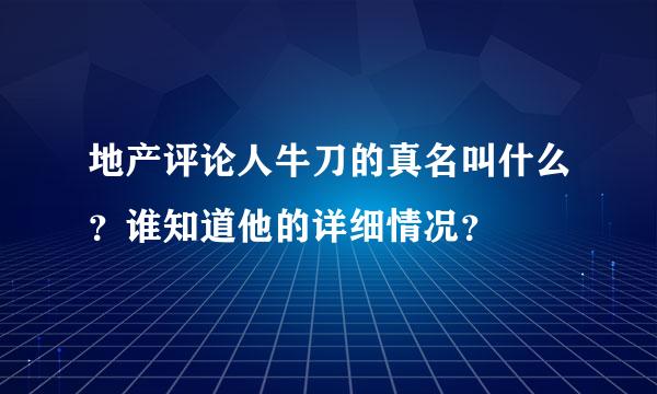 地产评论人牛刀的真名叫什么？谁知道他的详细情况？