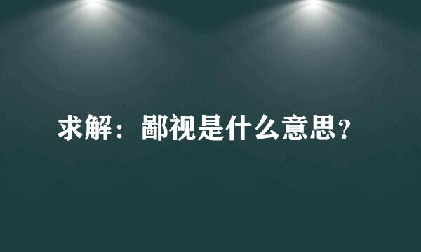 求解：鄙视是什么意思？