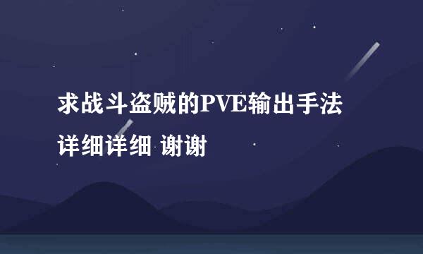 求战斗盗贼的PVE输出手法 详细详细 谢谢