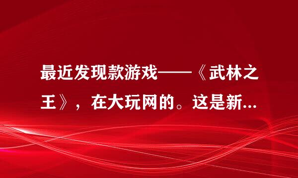 最近发现款游戏——《武林之王》，在大玩网的。这是新游吗？谁玩啊？