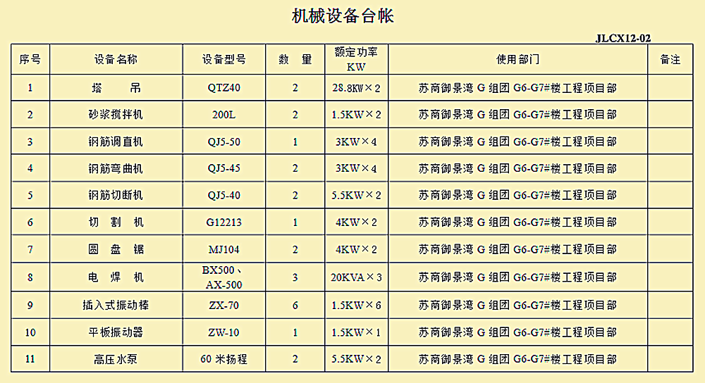 机械设备台账怎么做