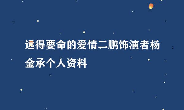 远得要命的爱情二鹏饰演者杨金承个人资料