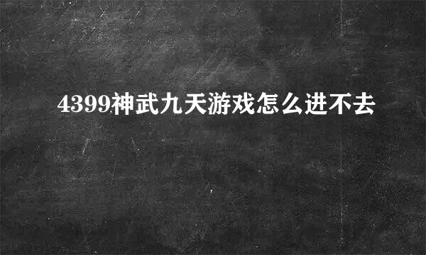 4399神武九天游戏怎么进不去