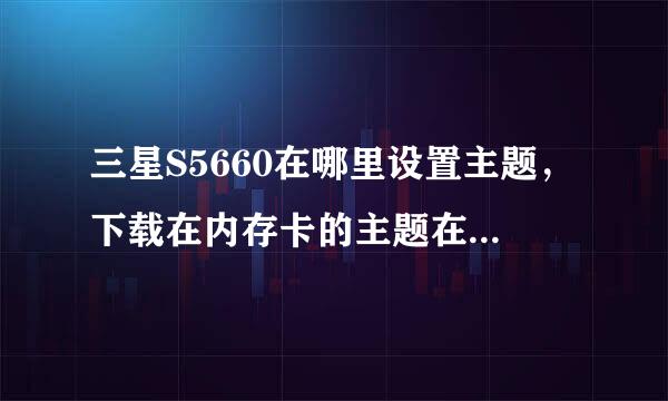 三星S5660在哪里设置主题，下载在内存卡的主题在哪里安装，任何管理器没有安装的提示，请教高手！！