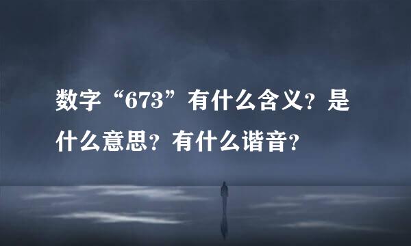 数字“673”有什么含义？是什么意思？有什么谐音？