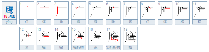 鹰的部首是什么，除部首外共几画，音序是什么