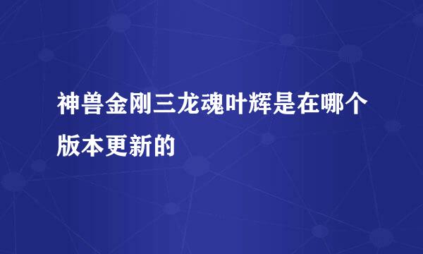 神兽金刚三龙魂叶辉是在哪个版本更新的