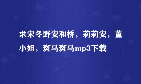 求宋冬野安和桥，莉莉安，董小姐，斑马斑马mp3下载