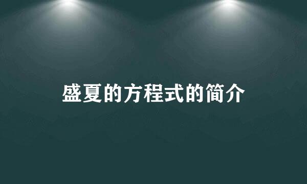 盛夏的方程式的简介