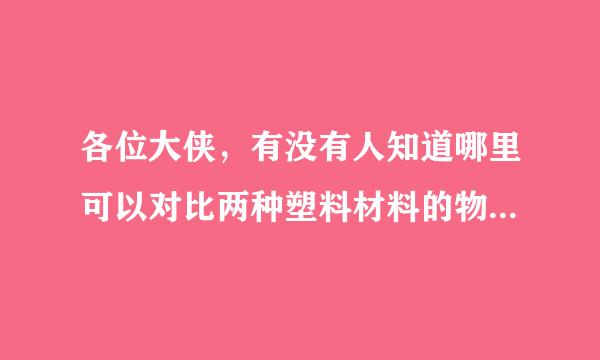 各位大侠，有没有人知道哪里可以对比两种塑料材料的物理特性？十万火急！