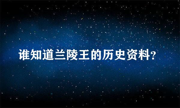 谁知道兰陵王的历史资料？