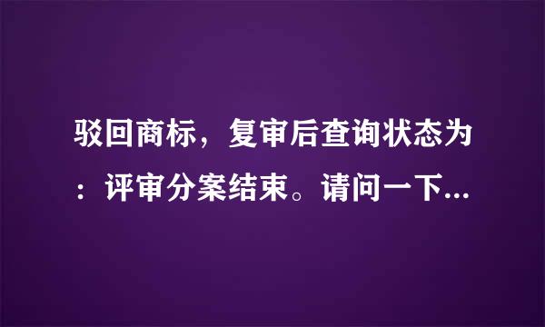 驳回商标，复审后查询状态为：评审分案结束。请问一下这个评审分案结束之后，大约什么时候会有结果出来？