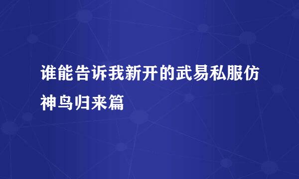 谁能告诉我新开的武易私服仿神鸟归来篇