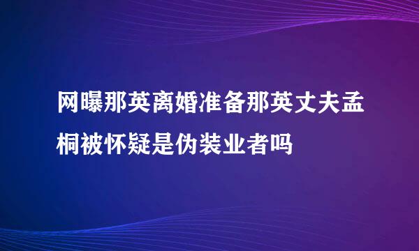 网曝那英离婚准备那英丈夫孟桐被怀疑是伪装业者吗