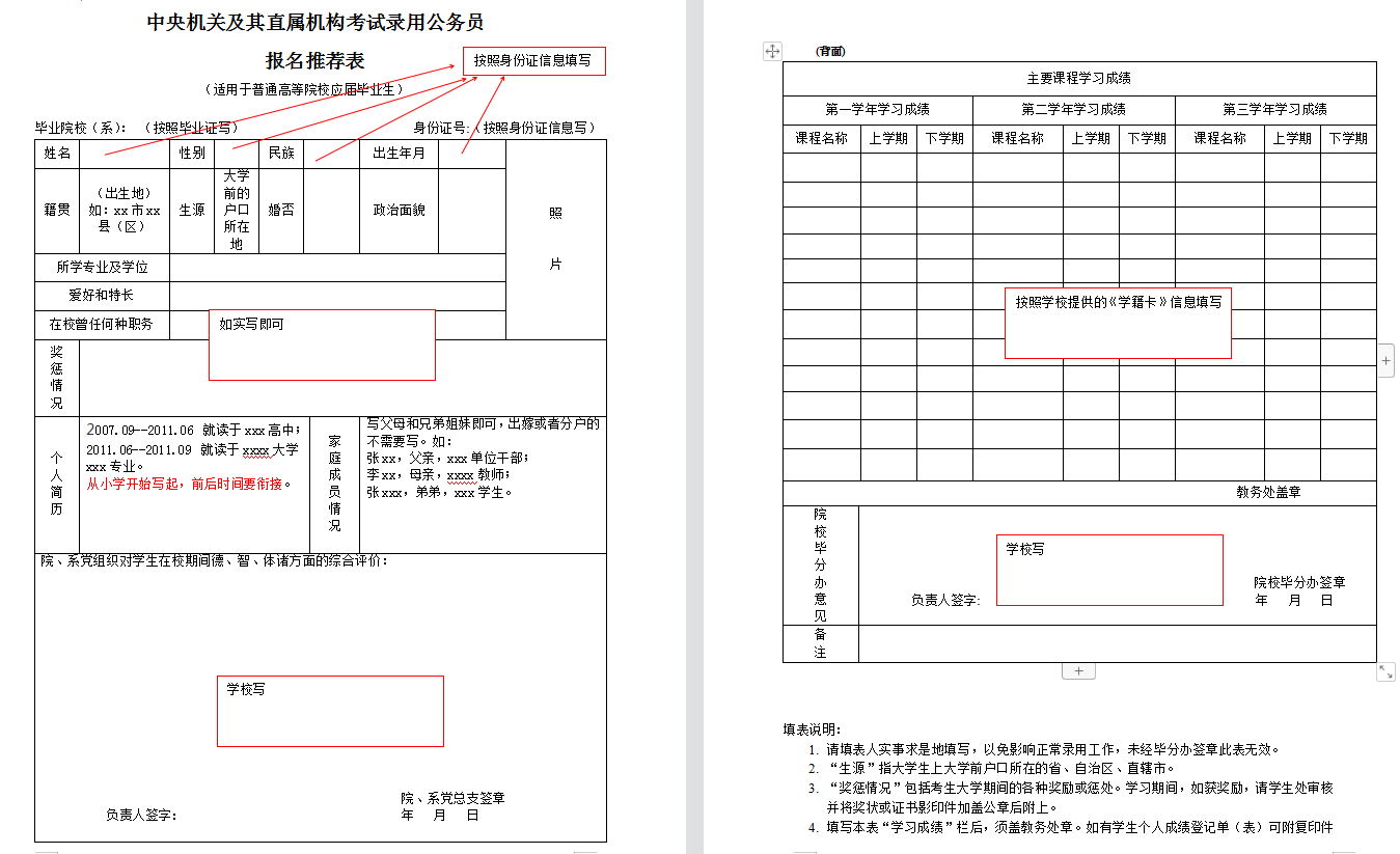 报名登记表的具体填写方法？