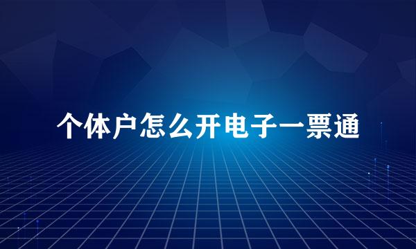 个体户怎么开电子一票通