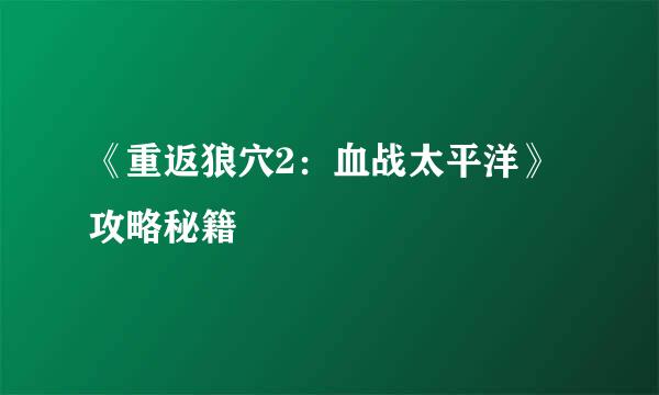 《重返狼穴2：血战太平洋》攻略秘籍