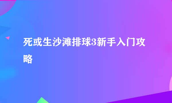 死或生沙滩排球3新手入门攻略