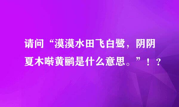 请问“漠漠水田飞白鹭，阴阴夏木啭黄鹂是什么意思。”！？