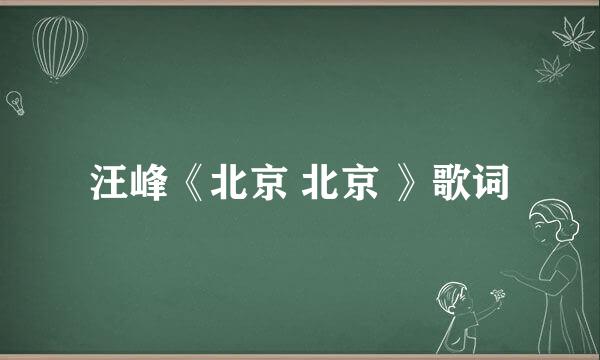 汪峰《北京 北京 》歌词