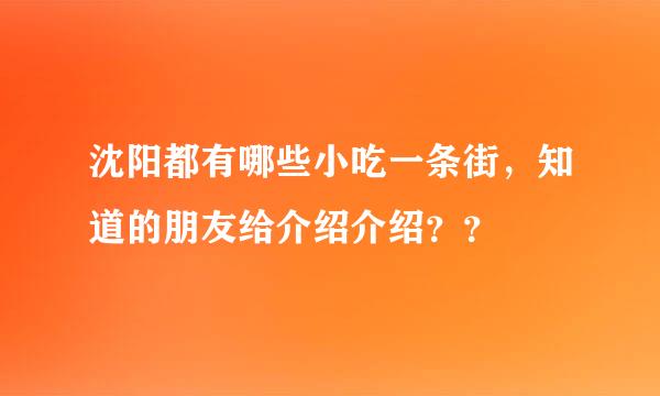 沈阳都有哪些小吃一条街，知道的朋友给介绍介绍？？