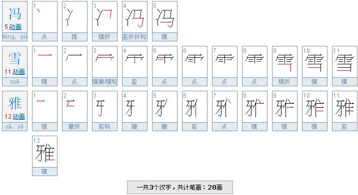 冯雪雅有多少笔画