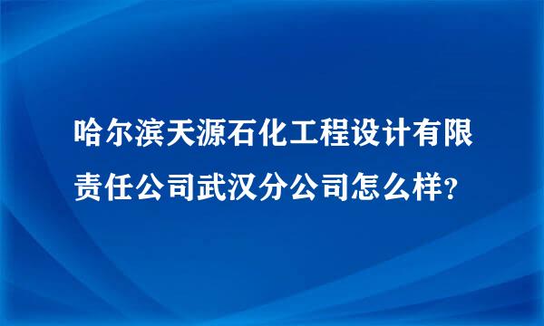 哈尔滨天源石化工程设计有限责任公司武汉分公司怎么样？