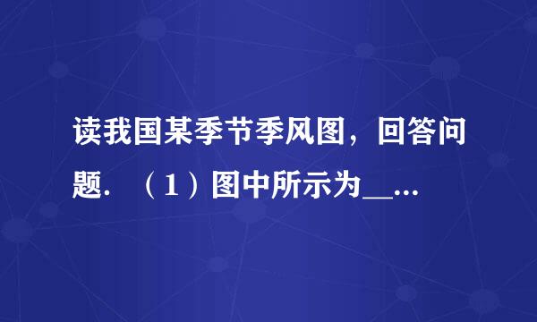 读我国某季节季风图，回答问题．（1）图中所示为______（冬、夏）季风，（2）图中①为______（风向），季