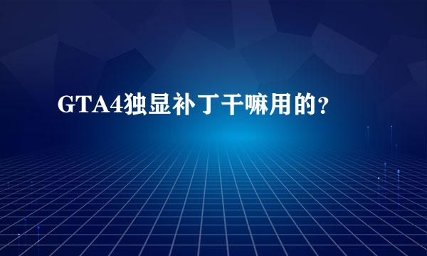 GTA4独显补丁干嘛用的？