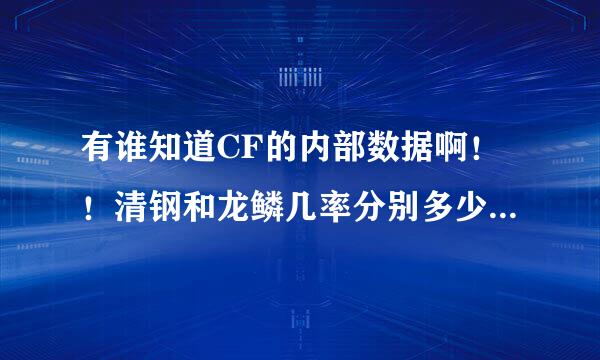 有谁知道CF的内部数据啊！！清钢和龙鳞几率分别多少啊！！清钢龙鳞根本不用想都知道会抽到清钢啊！！我